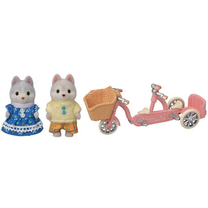 Calico Critters Tandem Cycling Set with Husky Sister & Brother