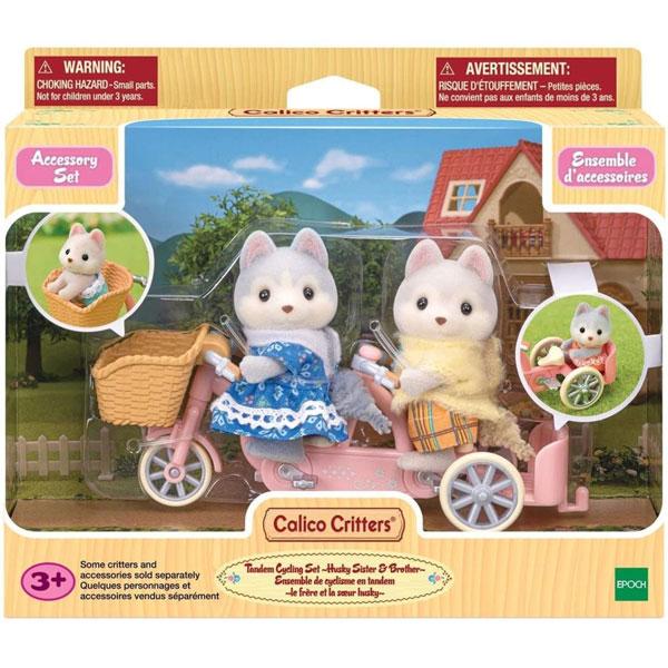 Calico Critters Tandem Cycling Set with Husky Sister & Brother